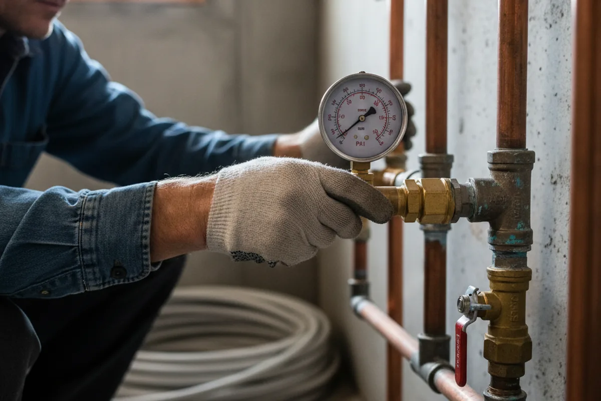 Pressure testing a repaired line during Water Line Repair in Vance